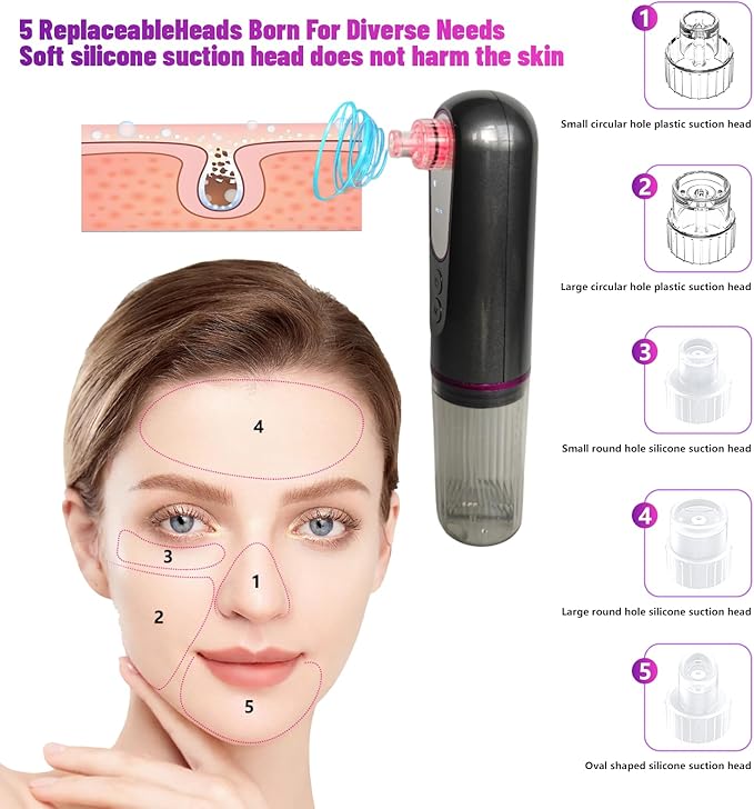 Blackhead Remover Suction Pore Vacuum Hydro Facials Hydrating Pore Cleaner Machine Pimple Extractor with USB Charging Cable Beauty Device