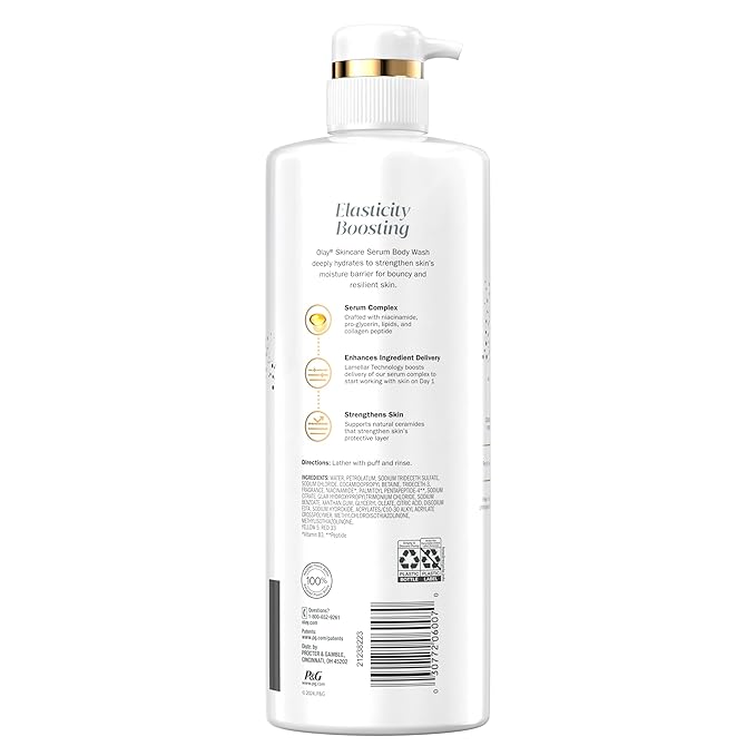 Olay Body Wash for Women, Elasticity Boosting, Collagen Peptide Serum Complex, Renews Moisture, Free of Parabens & Phthalates, Vitamin B3 Lameller Technology, For All Skin Types, 26 fl oz (Pack of 2)
