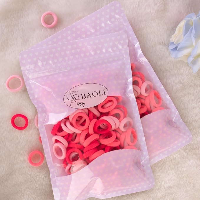 BAOLI 200PCS Pink Toddler Hair Ties for Baby Girls, Seamless Kids Ponytail Holders, Small Cotton Girls Baby Hair Ties Bands No Damage, 1 Inch in Diameter, Pink Series
