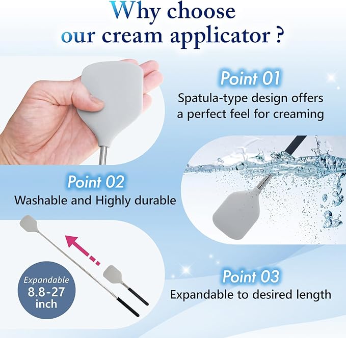 Cream Applicator for Back Telescopic Easy to Clean Applies Creams, Sunscreens, and Ointments (Covers Large Areas)