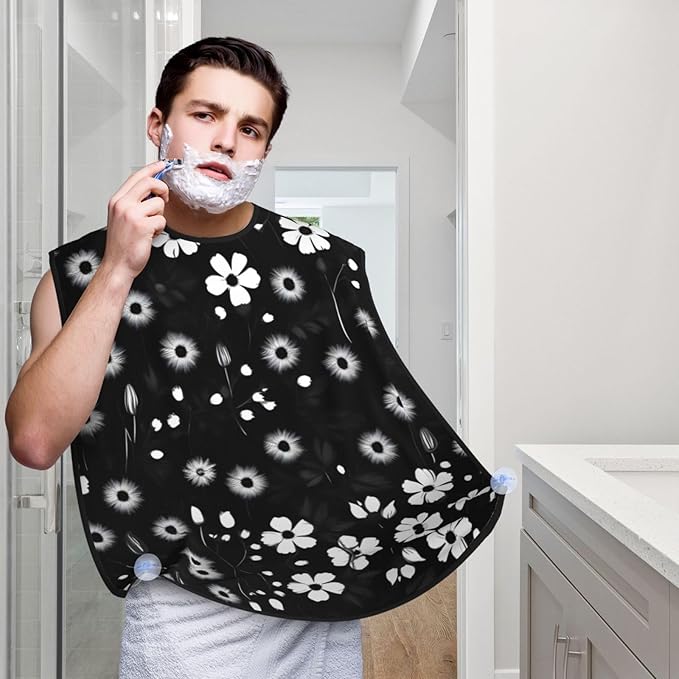 Black And White Marble Texture Print Beard Bib Shaving Apron, Beard Hair Trimming Cape Gift For Dad