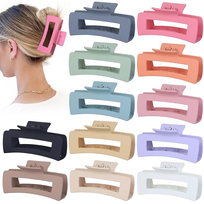 4.1 Inch Jumbo Hair Clips - 12 Pcs Colorful Square Jaw Clips for Thick Hair, Women and Girls Hair Accessories