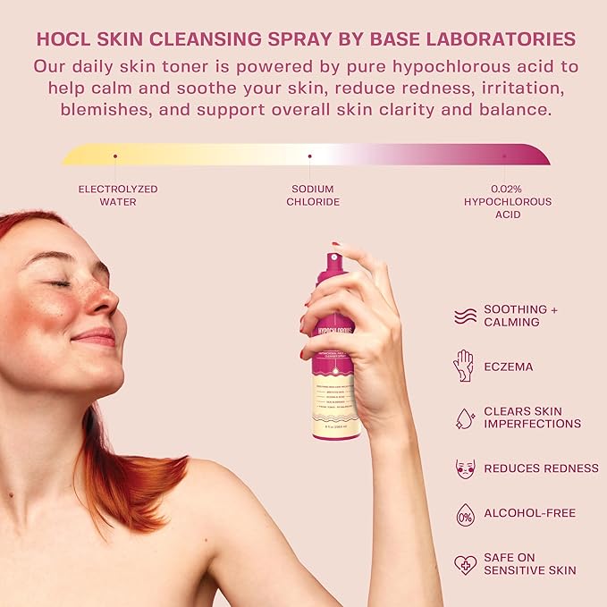 BASE LABORATORIES Hypochlorous Acid Spray for Face & Skin | 8oz | Facial Spray Daily Skin Repair Solution for Sensitive Skin, Redness, Irritations, Eczema | Hypochlrous HOCL Molecule | 2PK