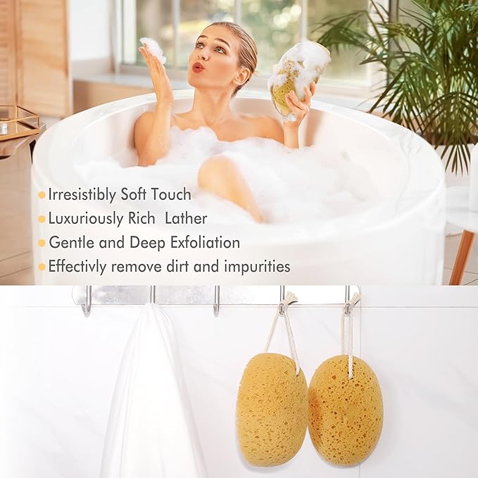 Sponges Shower, 3Pcs Soft Bath Sponges for Women Men, Wash Sponges for Body Face Multipack, Dense Foam for Gentle & Deep Cleansing, Ultra-Soft for Sensitive Dry Skin (Assorted Color Loops)
