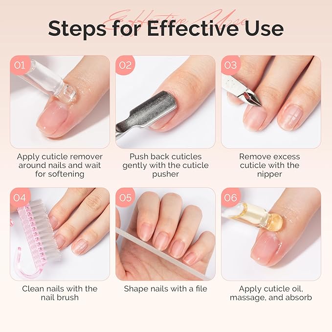 MelodySusie Cuticle Remover Kit,25ML Cuticle Remover Cream and Cuticle Oil,Cuticle Nipper Trimmer Pusher, Nail File and Brush for Cuticle Softener & Moisturize Manicure Kit for Nail Care
