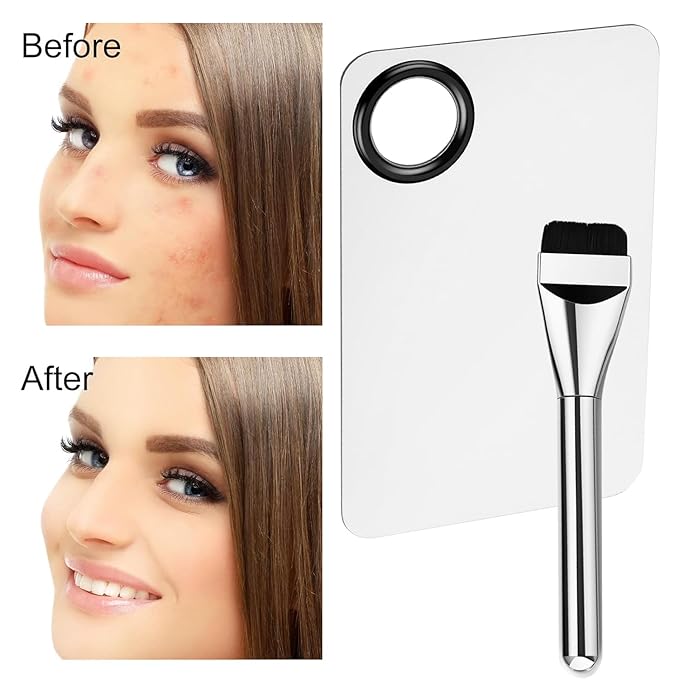 Makeup Mixing Palette Stainless Steel Makeup Palette Tray Metal Make up Mixing Tray with Makeup Spatula for Foundation Make up Eye Shadow and Nail