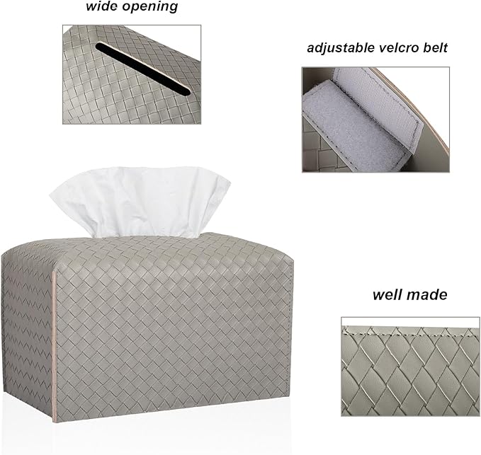 Tissue Box Cover PU Leather Tissue Holder Square Facial Tissue Case Facial Paper Organizer Dispenser for Bathroom, Vanity Countertop, Tabletop, Car, Rectangle, Evergreen