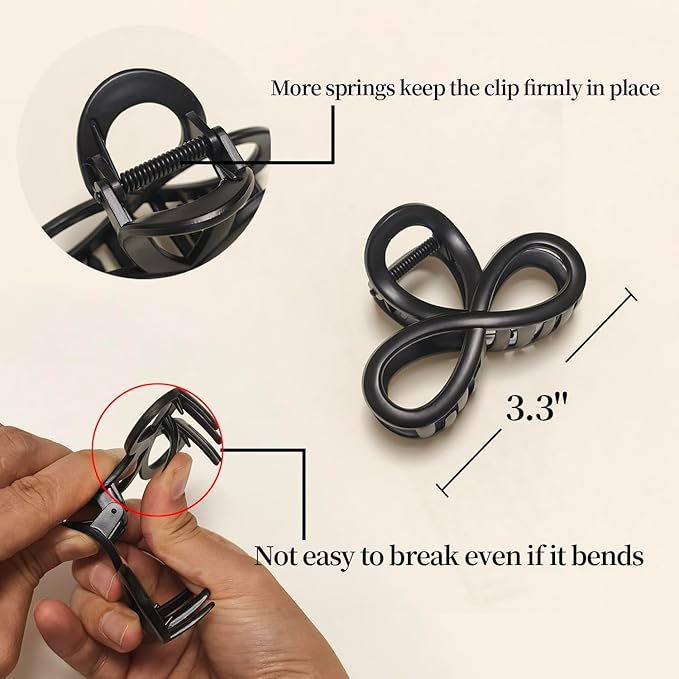 3.3 Inch Hair Claw Clips, Unbreakable No Slip Matte Claw Clip for Women's Thin & Medium Thick Fine Hair, 3 Pack