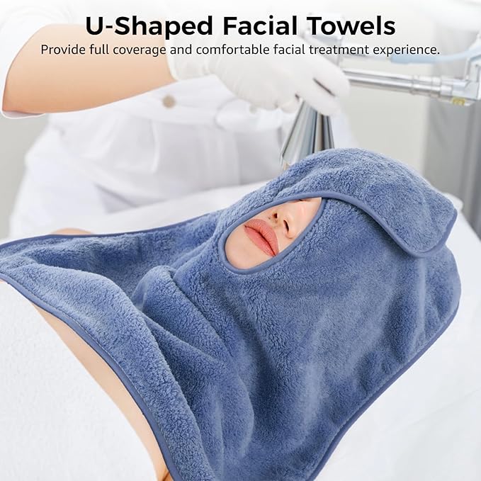DIMEGON 12 PCS U-Shaped Facial Towels, Split Design, Soft Esthetician Towel, Facial Stem Massage Cleansing Towel, Coral Fleece Face Cloth for Beauty Salons, Skin Care, SPA Centers