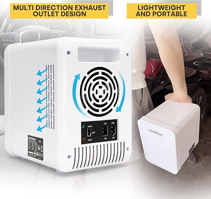 Enventor Mini Refrigerator, 4L/ 6 Can Compact Skincare Fridge AC+DC Power Cooler & Warmer Small Refrigerator for Bedroom, Skincare, Makeup, Cosmetics, Car, Office (White)