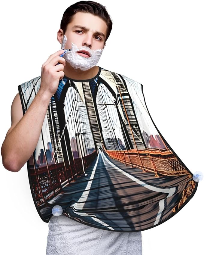 Brooklyn Bridge Print Beard Bib Shaving Apron, Beard Hair Trimming Cape Gift For Dad