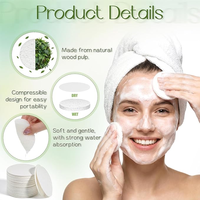 300 Count Compressed Facial Sponges, Natural Cellulose Face Sponges for Cleansing, Disposable Spa Sponge for Face Cleansing, Exfoliating, Makeup Removal(White)