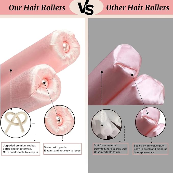 Heatless Curls Overnight,Hair Curlers to Sleep In,No Heat Satin Curling Rod Set Rollers,Sleeping Blowout Headband, Foam Curly Tie Ribbon Styling Tool for Long Hair