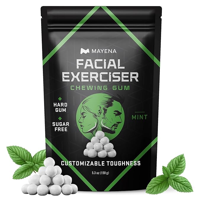 Facial Exerciser Chewing Gum | Pearl-Sized Hard Gums | Adjust Resistance by Chewing 3–5 pcs | Sugar-Free Mint Flavor | 4 Months’ Supply | Strengthen Facial Muscles, Sculpt Jawline & Tone Face Naturally