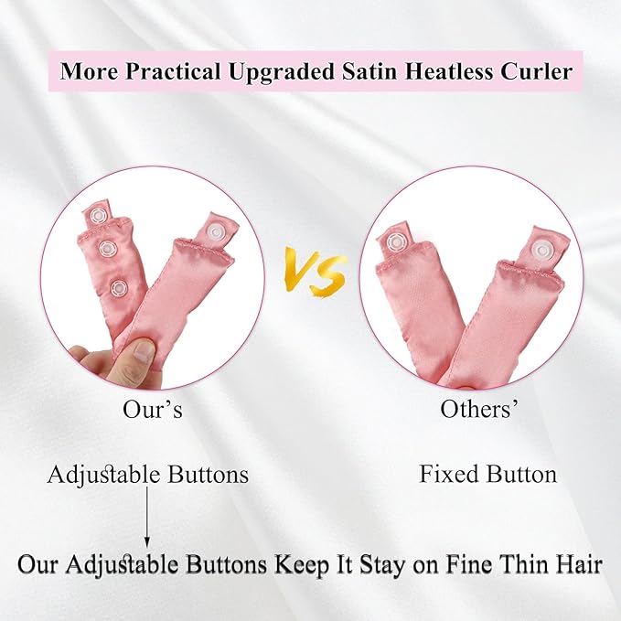 3 Sets Bun Bons Heatless Curls Satin Heatless Curling Set Overnight Curls Blowout Rods soft Hair Curlers to Sleep in with Bonnet Cap No Heat Silk Wrap Headband Roller SPink