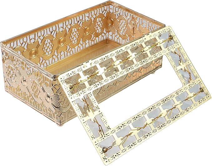 Geesatis Tissue Box Cover, Rectangle Tissue Box Holder, Rectangular Napkin Facial Tissues Holder for Bathroom Toilet Bedroom Living Room Table Desk Office Dresser, 1 Pcs Golden 7.8''x4.5''x3.4''
