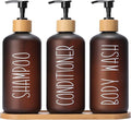MOMEEMO Amber Shower Dispenser Set, Contains 3 Extra-Thick PET Plastic Bottles with Bamboo Pumps, Shampoo and Conditioner Dispenser for Shower Perfect for Modern Bathroom Decor. (Amber)