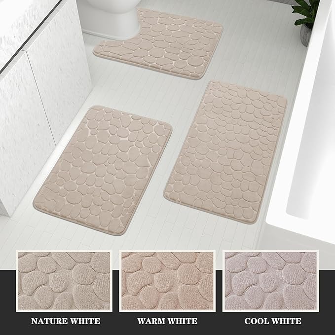 YIHOUSE Bathroom Rugs Mat Set 3 Piece Khaki, Memory Foam Bath Mats Sets, Non Slip Water Absorbent Washable Bath Rugs for Sink, Toilet and Floor
