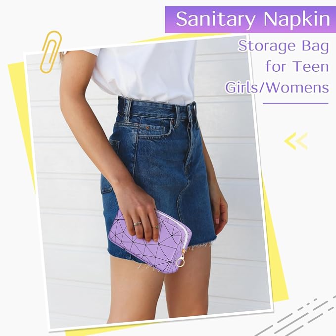 Tampon Holder for Purse, Leather Period Bag Sanitary Napkin Storage Bag for Girls Womens, Portable Feminine Emergency Pad Period Pouch(Purple)