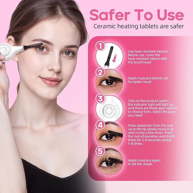 Heated Eyelash Curler, 3 in 1 Heated Lash Curlers Electric Lash Curler Eyelash Curlers Heated for Women, 3 Heat Modes Makeup Tools with USB-C Rechargeable, 24H Curl
