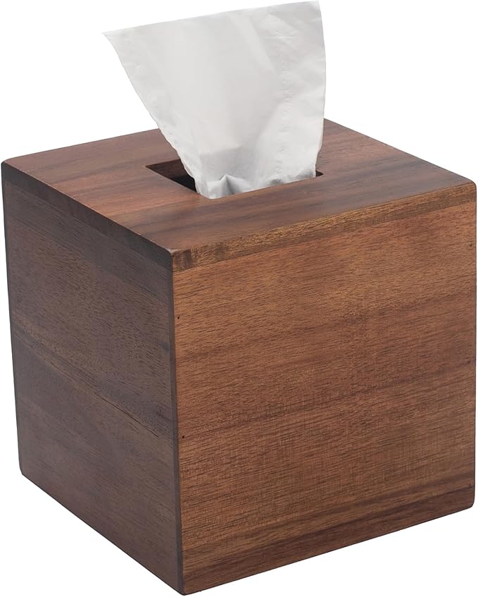 Tissue Box Cover, Square Tissue Box Holder, Acacia Wood Facial Paper Holder for Bathroom, Bedroom, Dinner Table, Office (1 Pack, 5.7 x 5.7 x 5.7 inch)