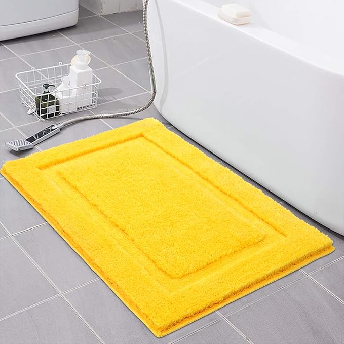SHACOS Super Soft Bathroom Rugs Set of 2 Pieces 20x32 inch Non Slip Fluffy Absorbent Bath Mats Washable Bath Rugs for Bathroom Shower Tub, Yellow
