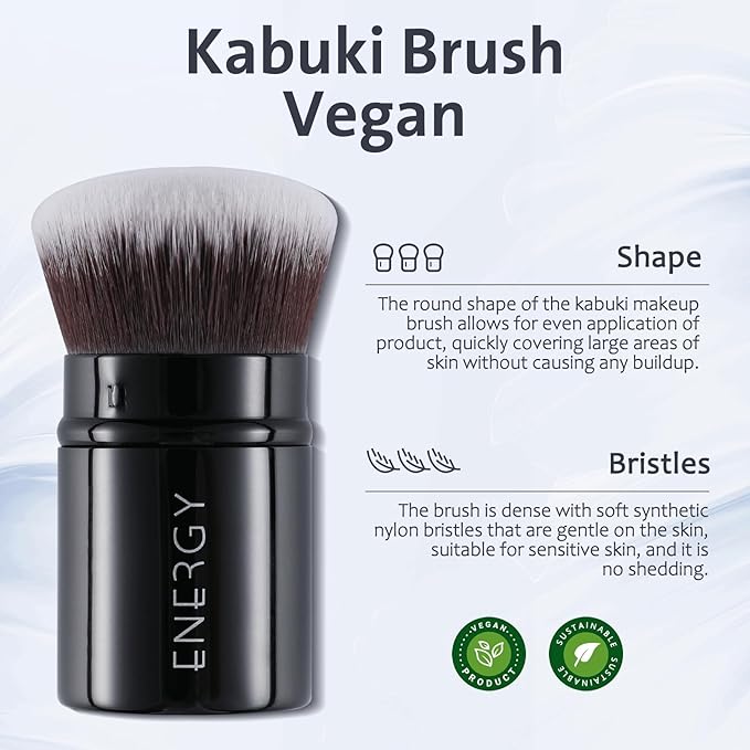 ENERGY Kabuki Brush Retractable - Makeup Kabuki Foundation Brush Travel for Liquid, Blush, Loose Powder & Cream Bronzer Blending, Buffing Cruelty-Free Face Makeup Brushes with Cover Mini (Black)