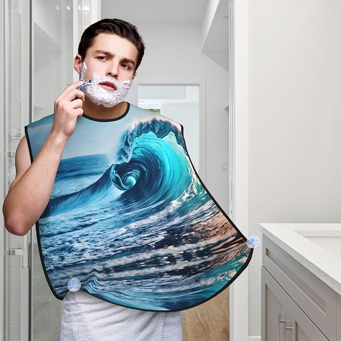 Ocean Sea Wave Print Beard Bib Apron For Men, Beard Hair Catcher For Men Shaving Trimming,Beard Cape Cloth