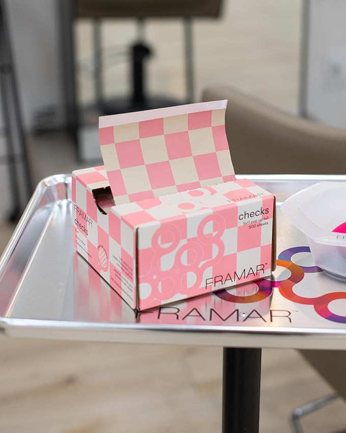 FRAMAR Pink Checkered Hair Foil – Hair Foils For Highlighting, Pop Up Foil For Hair Highlighting, Salon Foils For Hair Highlighting Kit, Long Hair Foils For Bleach, Salon Foils For Hair Stylist – 500