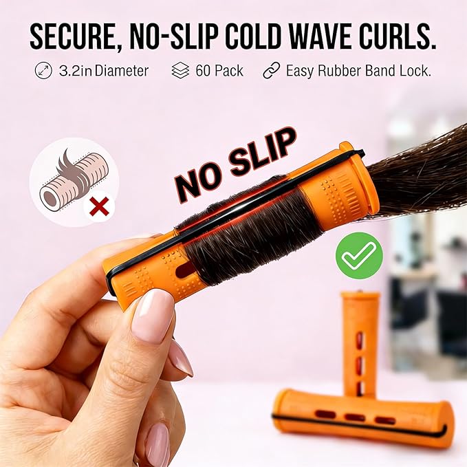 60 Pcs Perm Rods for Long Hair, Cold Wave Perm Rods Set for Women's Long & Short Plastic Curling Rollers for Hair Curling and DIY Hairdressing Styling Tool（0.86 x 3.22 inches）