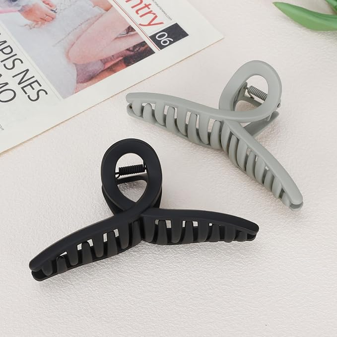 Big Hair Claw Clips Large Matte Butterfly Hair Clips for Women 5.1" Oversize Hair Clip for Long Thick Hair Barrette Accessories for Women's and Girl's 4 PCS (black,light green,pink,khaki)