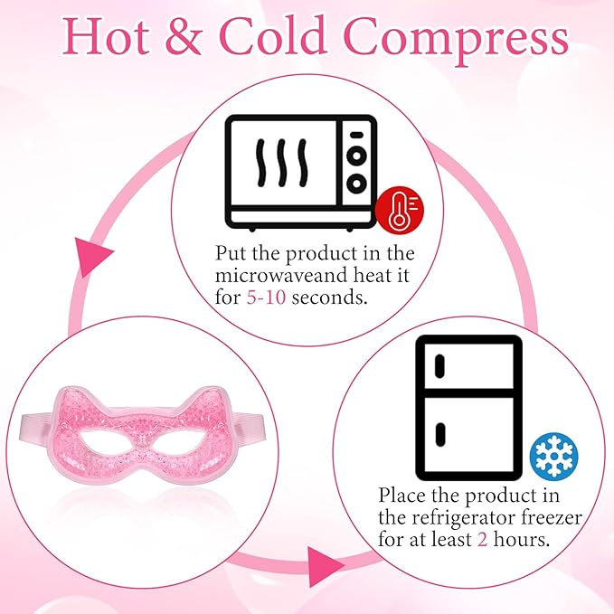 Cooling Eye Mask Gel Bead Eye Packs Hot Cold Compress Reusable Face Mask for Dry Puffy Eyes Puffiness Dark Circles Headaches Sleeping Stress Relief Skin Care Men Women