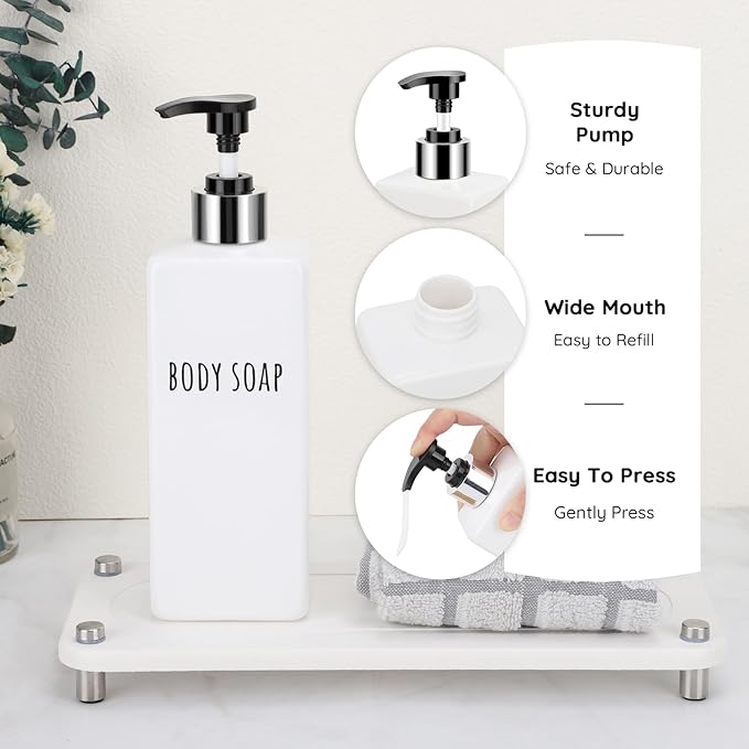 Segbeauty Plastic Shampoo and Conditioner Bottles, Set of 6 Refillable Bathroom Shampoo Dispenser Set, 16.9oz Empty Square Body Wash Dispenser for Shower Bathroom, Liquid Lotion Dispenser for Kitchen