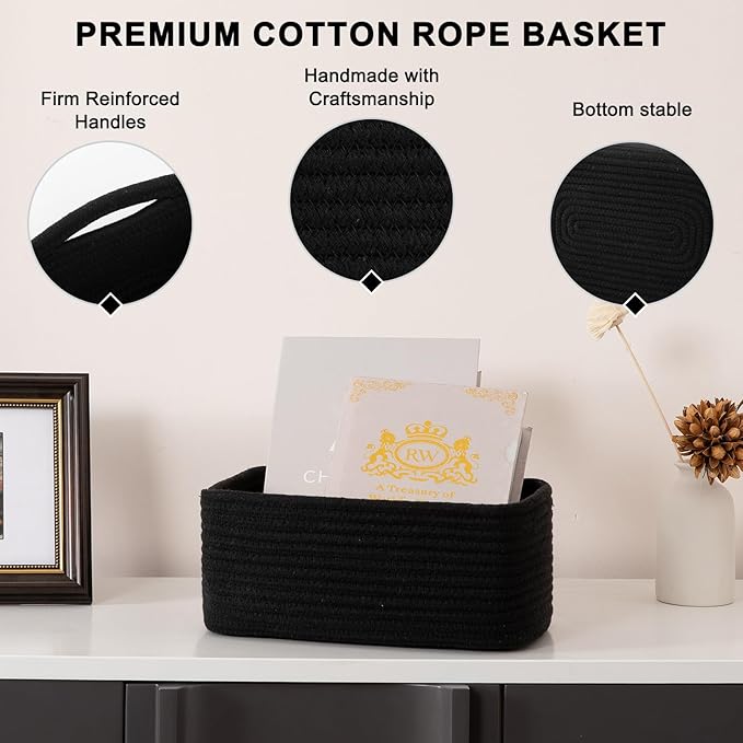 6 Pack Storage Baskets for Shelves, Small Baskets for Shelves, Cute Decorative Storage Bins, Organizer Basket for Gifts Empty, 11.8''Lx7.8''Wx4.7''H-Black