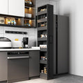 JOYSOURCE Tall Narrow Pull-Out Storage Shelf with Wheels 7-Tier Slim Rolling Storage Spice Rack Next to Fridge Utility Cart Single-Sided for Small Spaces, Kitchen, Laundry Room, Black