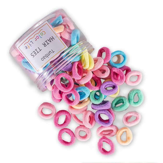 100 Psc Baby Hair Ties,Soft Cotton Toddler Hair Ties,Small Seamless Hair Bands for Girls and Kids,Multicolor Hair Elastics Ponytail Holders