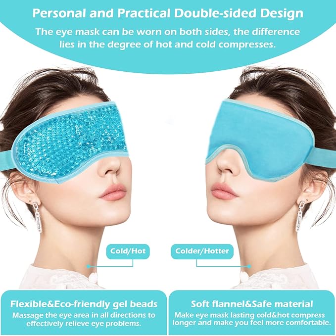 Permotary 2PCS Gel Eye Mask Reusable Hot Cold Compress Pack Eye Therapy,Therapeutic Gel Eye Spa Pad for Puffiness/Dark Circles/Eye Bags/Dry Eyes/Headaches/Migraines/Stress Relief-Blue &Green