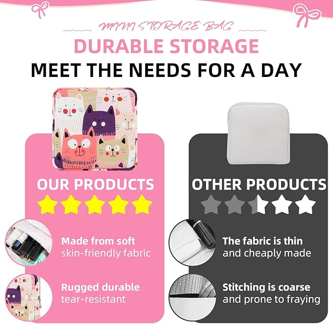 Sanitary Napkin Storage Bag,Period Bag,Portable Period Bag for Teen Pads Sanitary Napkins Small Tampons First Period Gifts for School Hygiene Bags Travel Containers (Cat)