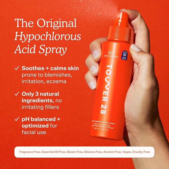 Tower 28 SOS Daily Rescue Facial Spray - Hypochlorous Acid Spray to Help Reduce Redness, Calm Irritation + Alleviate Flare-Ups - Soothing + Purifying Face Toner - Everyday Skin Care Essential (4 oz)