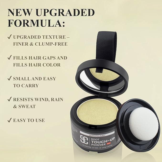 Root Touch Up Powder for Women - SOVONCARE Wet Hairline Powder to Cover Gray Hair, Thinning Hair & Bald Spots, Waterproof Hair Color Cover Up（Light Blonde 0.14 Oz）