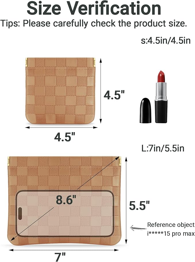 2 PC Small Makeup Bag for Purse, Lipstick Holder & Purse Organizer Pouches, Waterproof Faux Leather Cosmetic Bag, Slim Travel Makeup Pouch for Women Daily & Travel Essentials