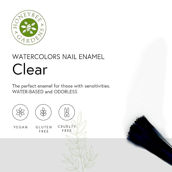 Honeybee Gardens Water-Based Nail Polish Clear - Gentle & Odorless Formula Nail Polish for Adults, Vegan Nail Enamel with Glossy Finish, Clear Water Colors for Natural Shine, Nail Care, 0.5 fl oz