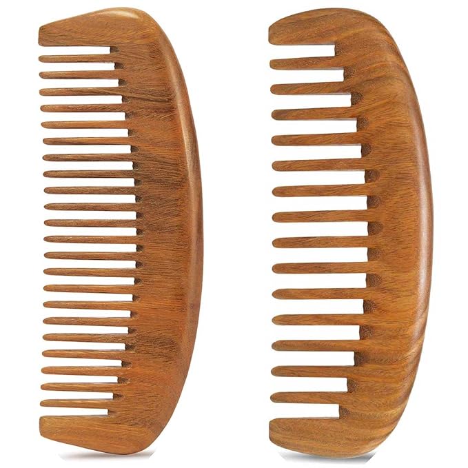 2 Pack Wooden Comb, Beard Comb for Men, Hair Combs for Women - Green Sandalwood