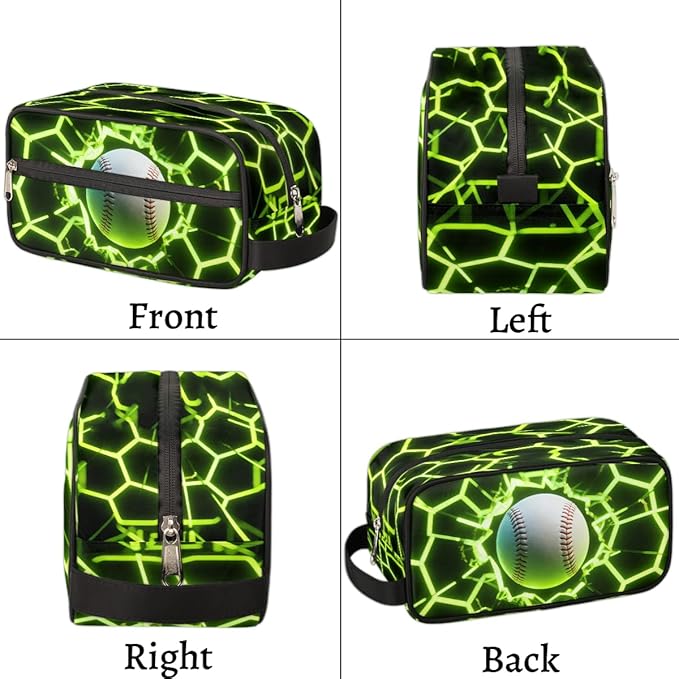 Futuristic Style Baseball Toiletry Bag for Men Women, Cosmetic Makeup Bag with Handle, Travel Shaving Kit Organizer, Waterproof Portable Wash Bag for Gym Vacation Camping Sports