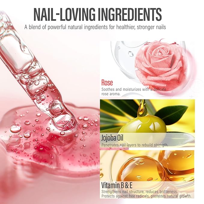 CHUCHU Nail Growth and Strengthener Oil for Cuticle - Rose Scent Cuticle Oil Repair Moisturizing Treatment - Natural Jojoba Vitamin B & E Nail Oil for Dry Cracked Nails