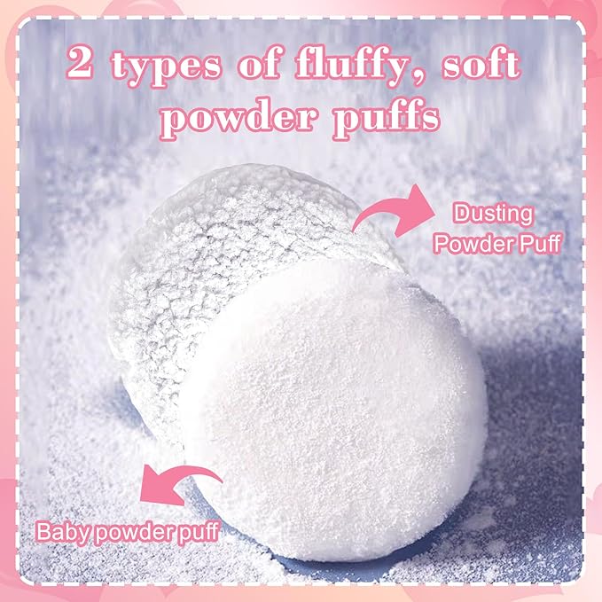2 Pcs Body Powder Puff Set, 2 Extra Soft 6-Inch White Powder Puffs (3-Inch & 1.5-Inch Thick) with Storage Box, for Baby Powder & Finishing Powder, Gentle Face & Body Application