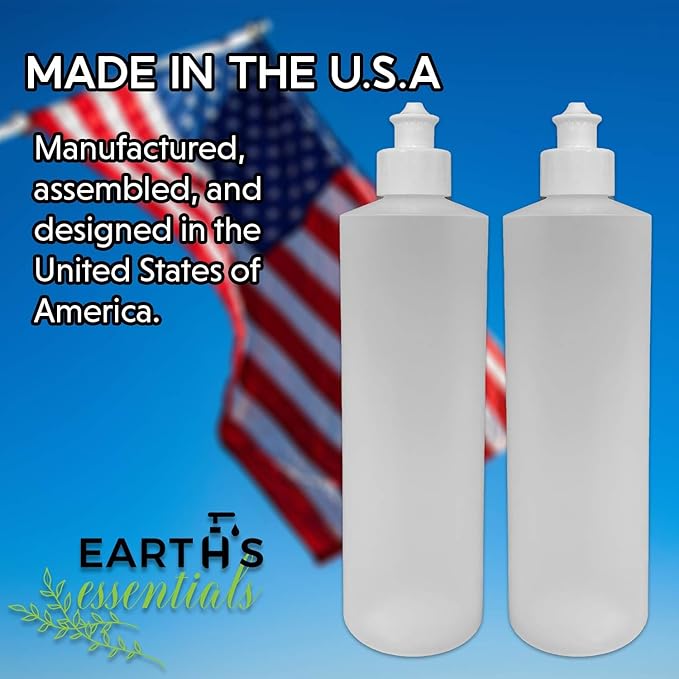 2 Pack Refillable 16 Ounce HDPE Squeeze Bottles With Push/Pull Button Top Dispenser Caps-Great For Lotions, Shampoos, Conditioners and Massage Oils-Includes our patented thread-on funnel