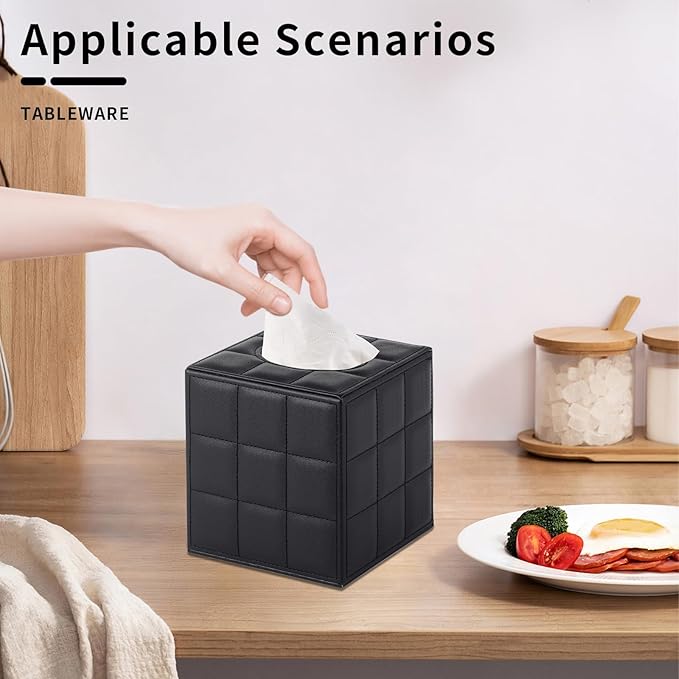 Modern Tissue Box Holder Square,Napkin Holder Pumping Paper Case Dispenser,Upgrade Large Size Facial Tissue Box Cover with Magnetic Bottom for Home Bathroom NightStand Office Desk (Black)