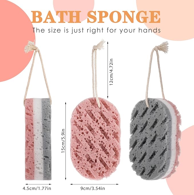 3PCS Bath Sponge for Women Soft Bath Sponge Gentle Sponge Loofah Body Scrubber Shower Sponge for Body Wash Bathroom Deep Cleansing Bathing Sponge Bathing Accessories