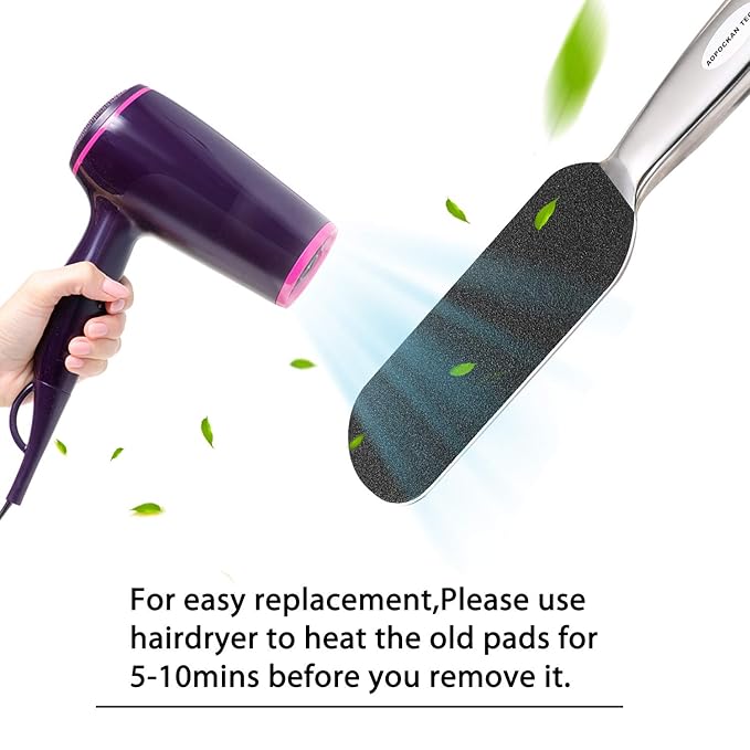 Stainless Steel Pedi File Refill, 180 Grit, Black - Pedicure Refill Pads - Foot Rasp Pad with Removable Glue,Size 5.2" L x 1.7" W
